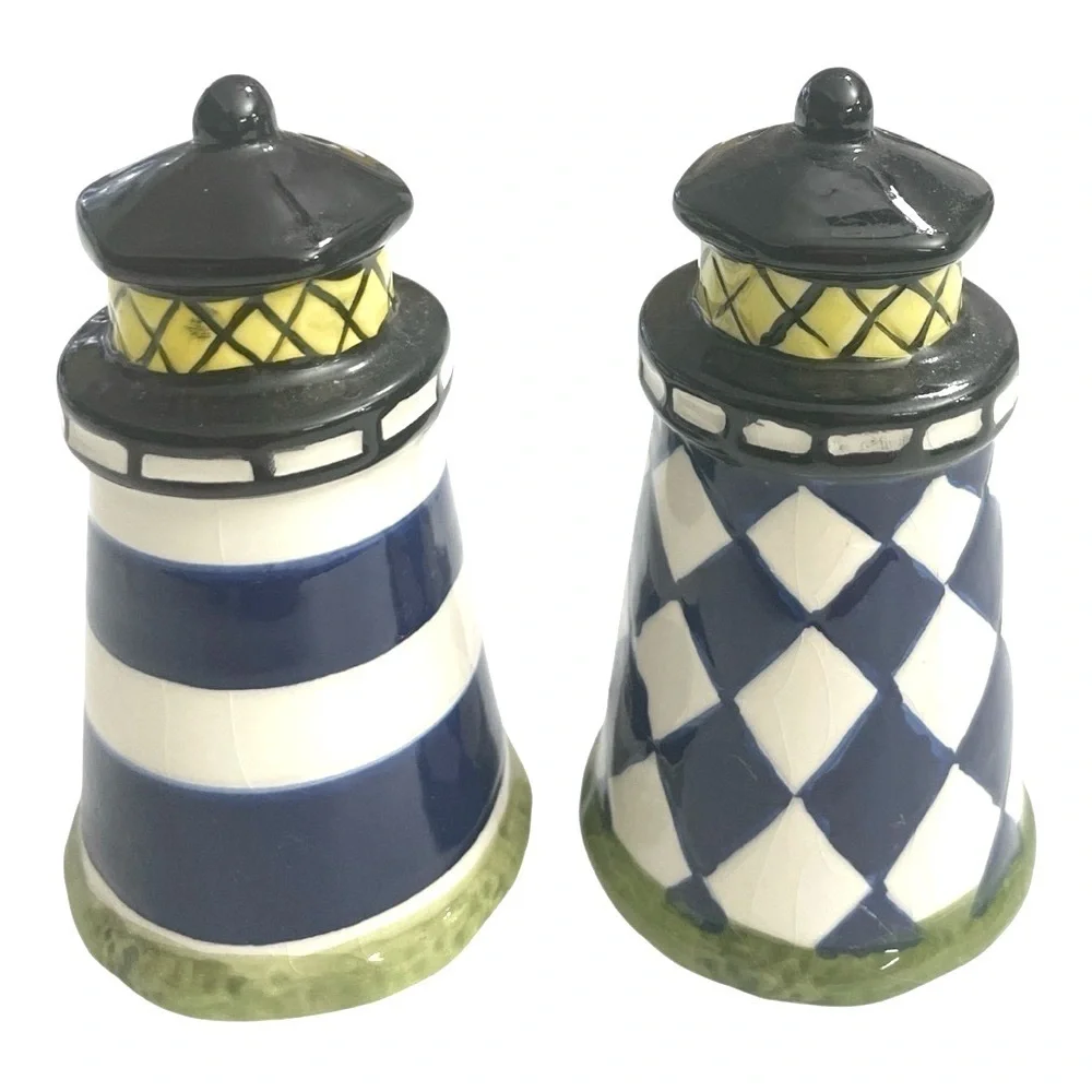 Lighthouse Salt & Pepper Shakers and Lighthouse Napkin Holder Set Ceramic